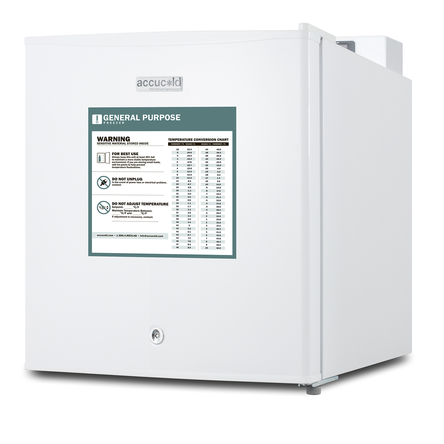 Compact all-freezer for general purpose use, manual defrost with lock, digital thermostat